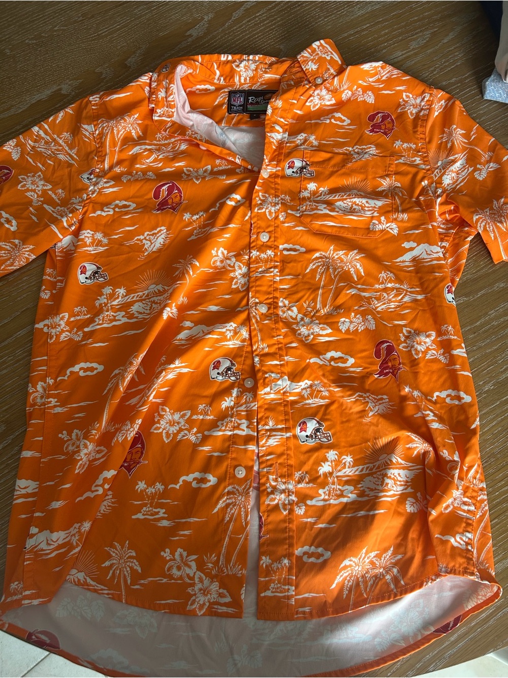 reyn spooner Orange Hawaiian Football Print Men's Shirt
